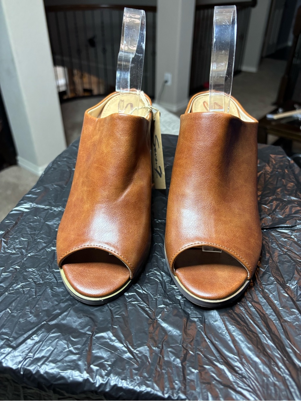 Seven7 Cognac Brown Open-Toe Mexx Mule Heels Size 10 NEW Wedding Event Neutral